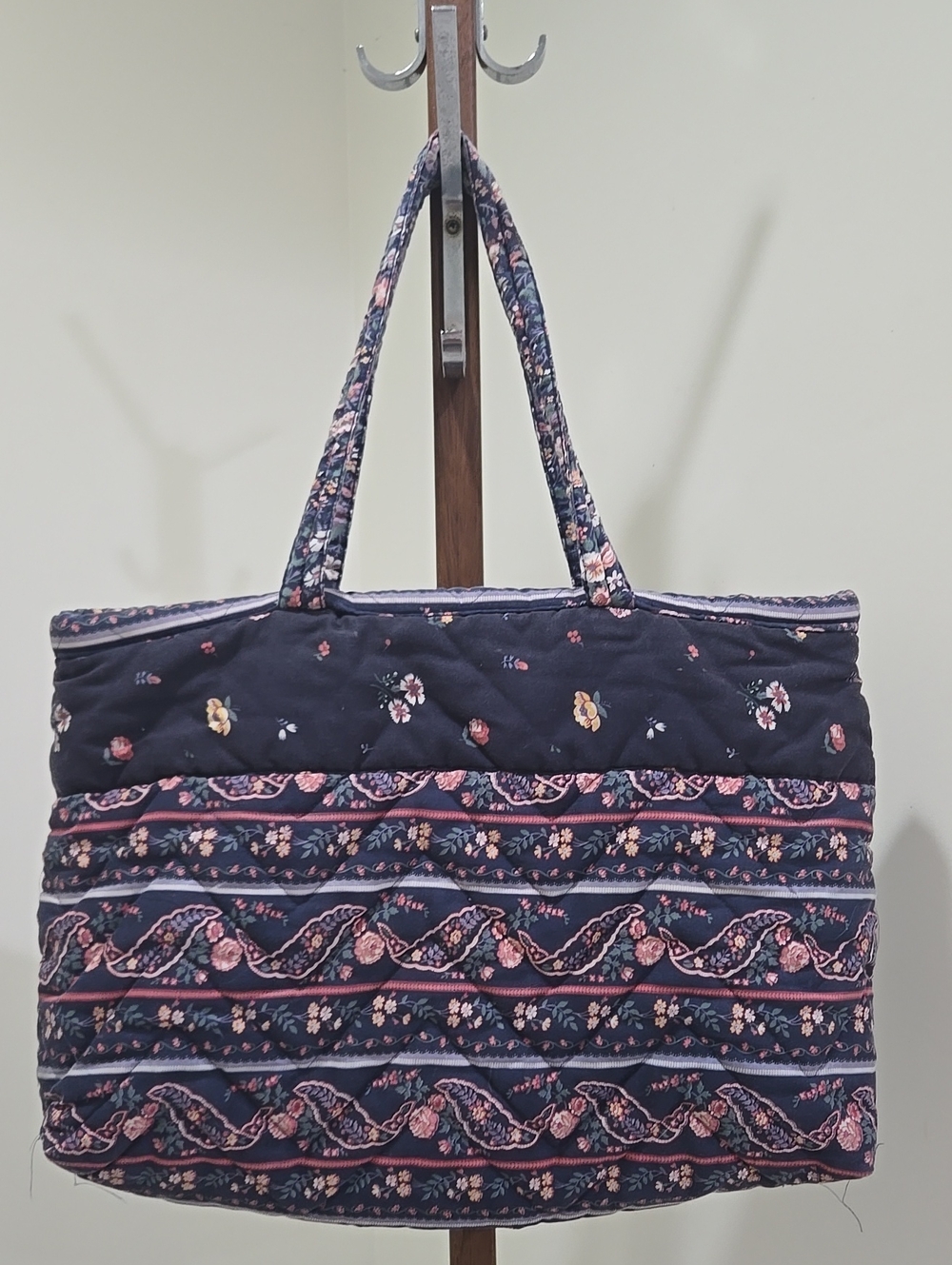 Vintage Navy Blue Floral Quilted Tote Bag Prairiecore Cottagecore Boho